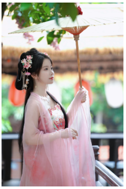 Hán phục hồng hoa trắng tà trơn