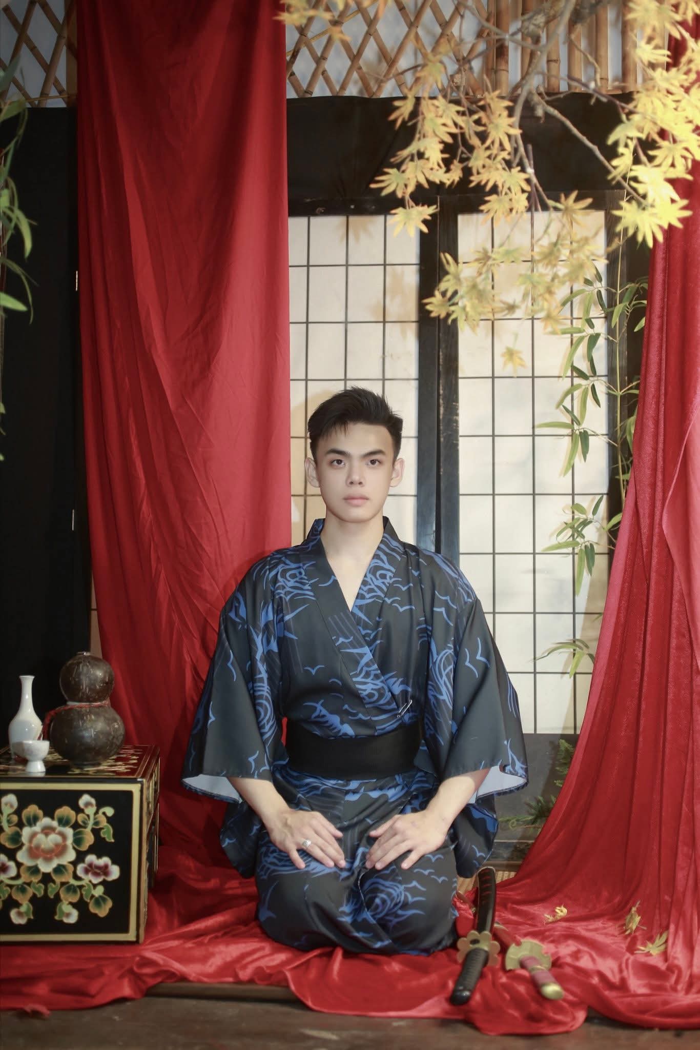 Yukata/Kimono Nam xanh đậm KN01