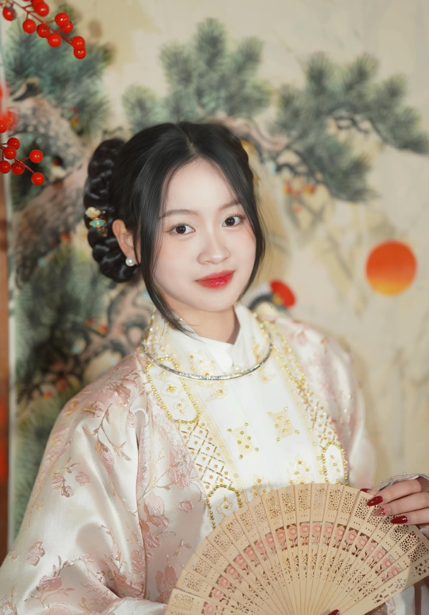 Nhật Bình hồng họa tiết cườm đá sang trọng combo99- combo599k NB21