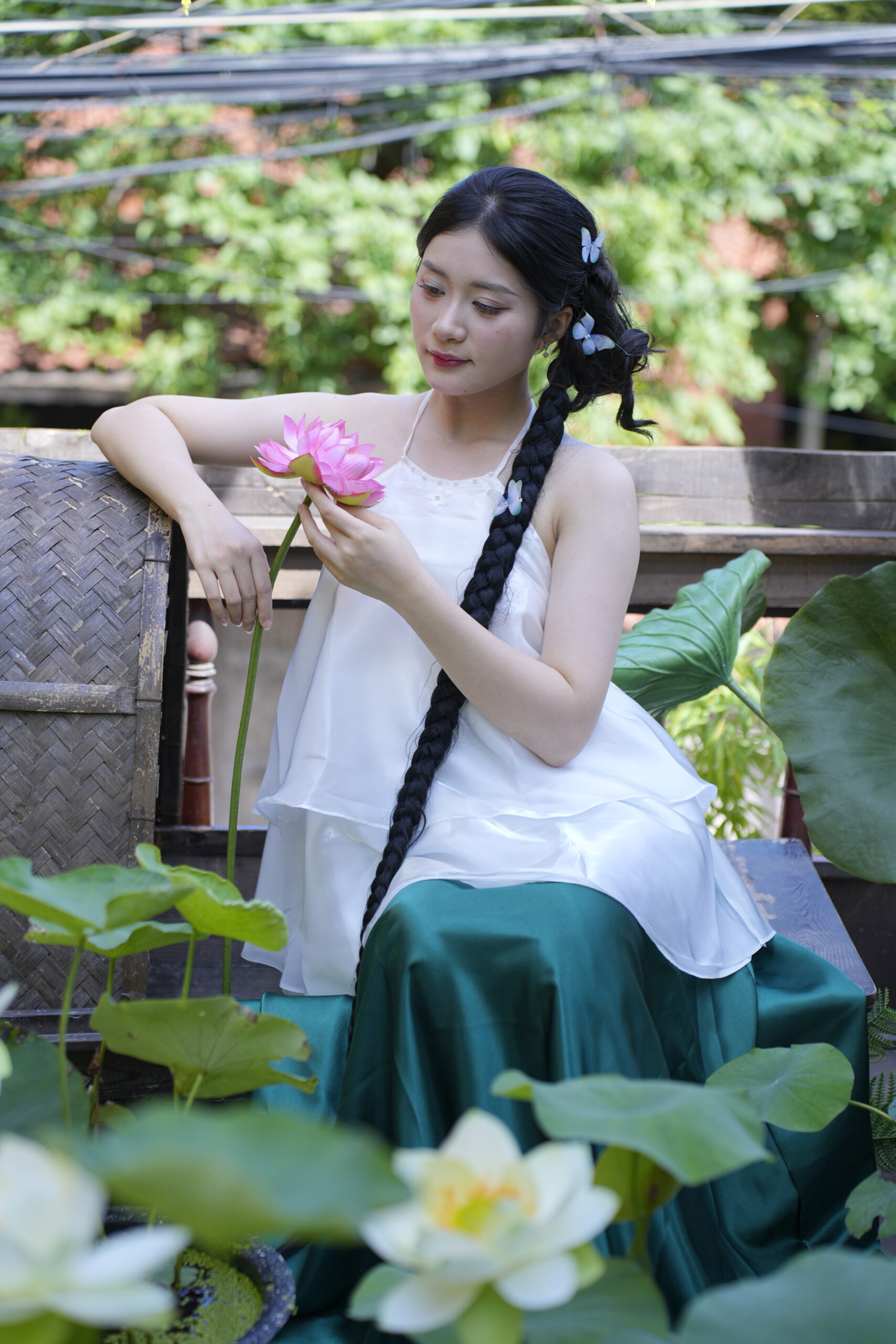 Yếm trắng váy xanh Y18