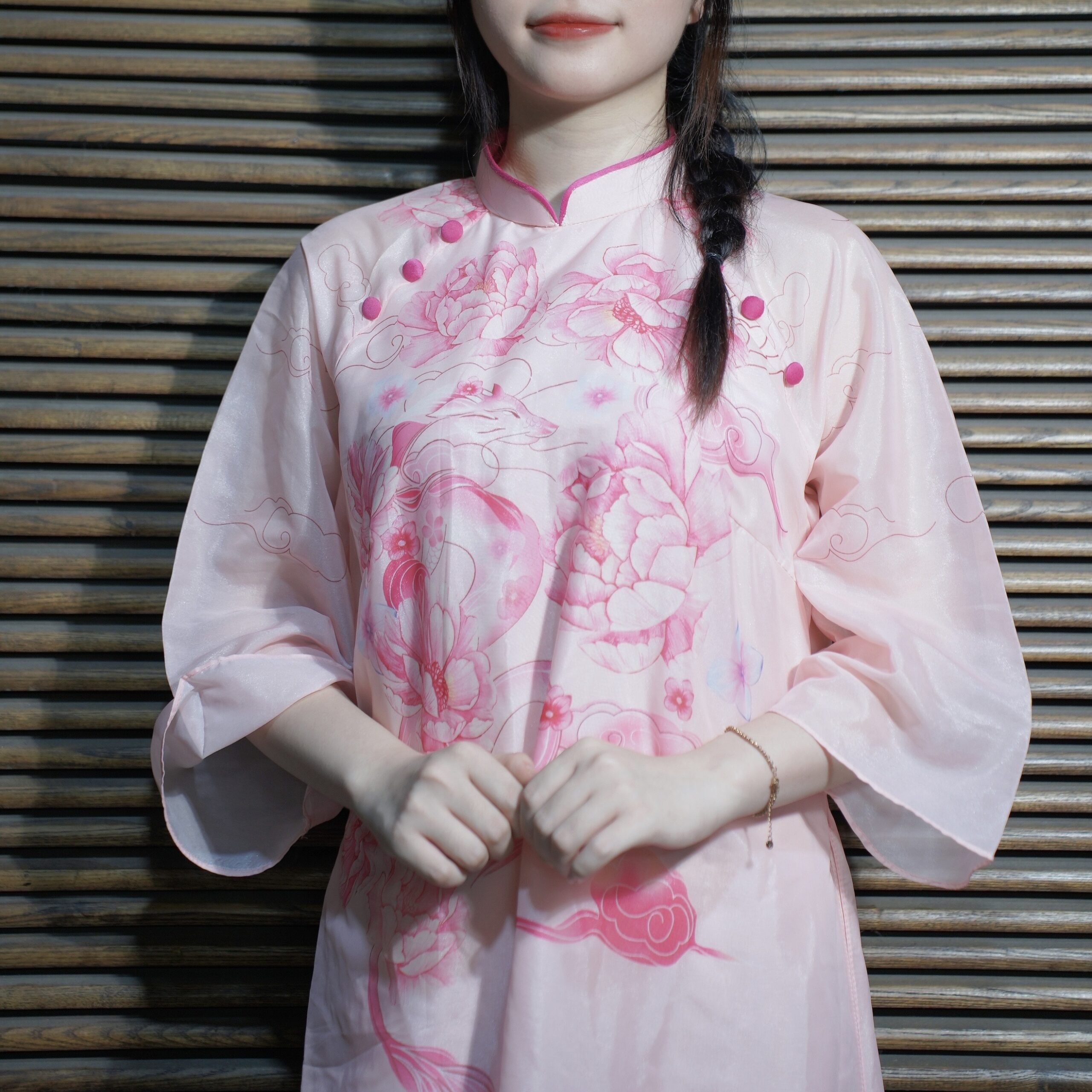 Áo Dài Hồng hoa to