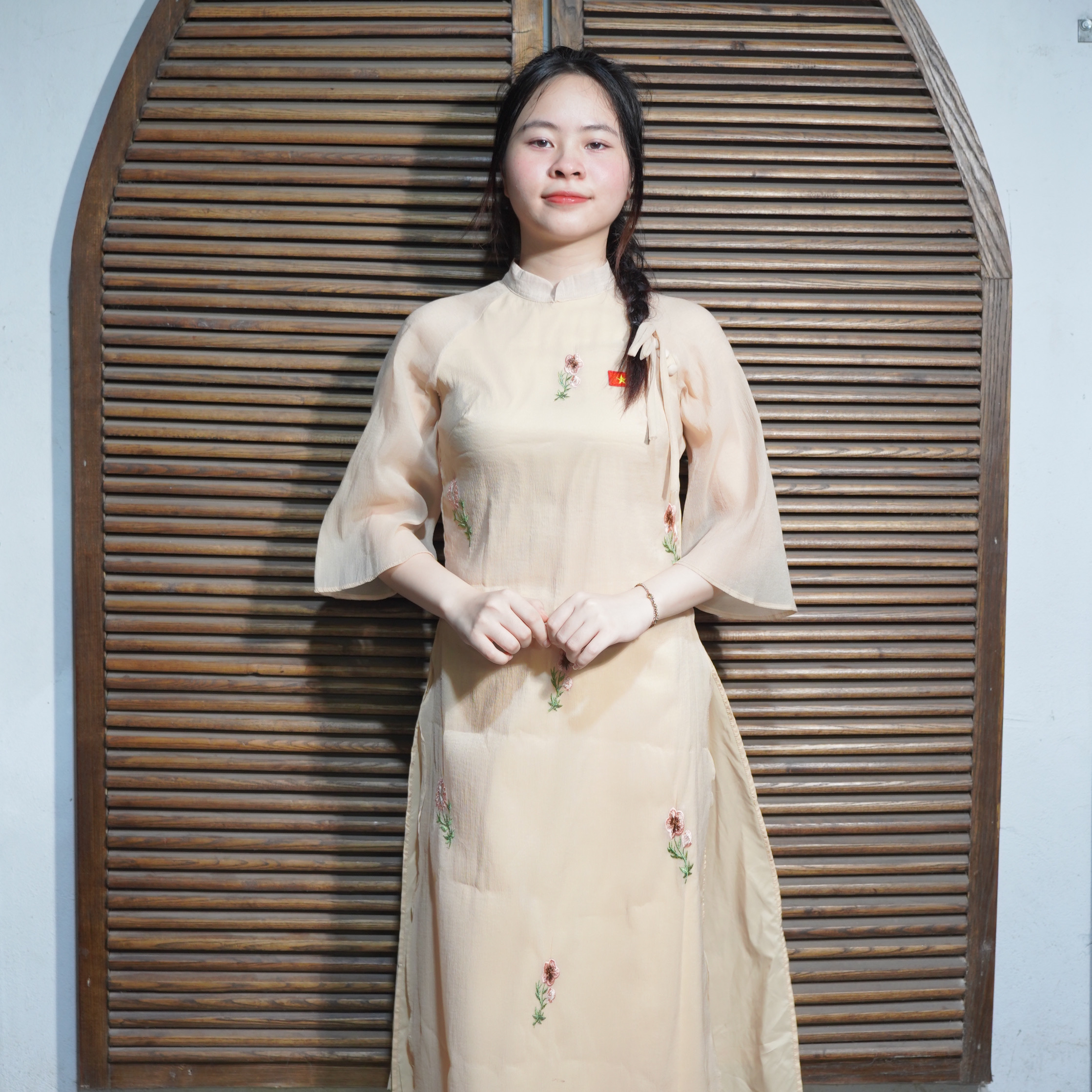 Áo Dài voan hoa nhí thêu