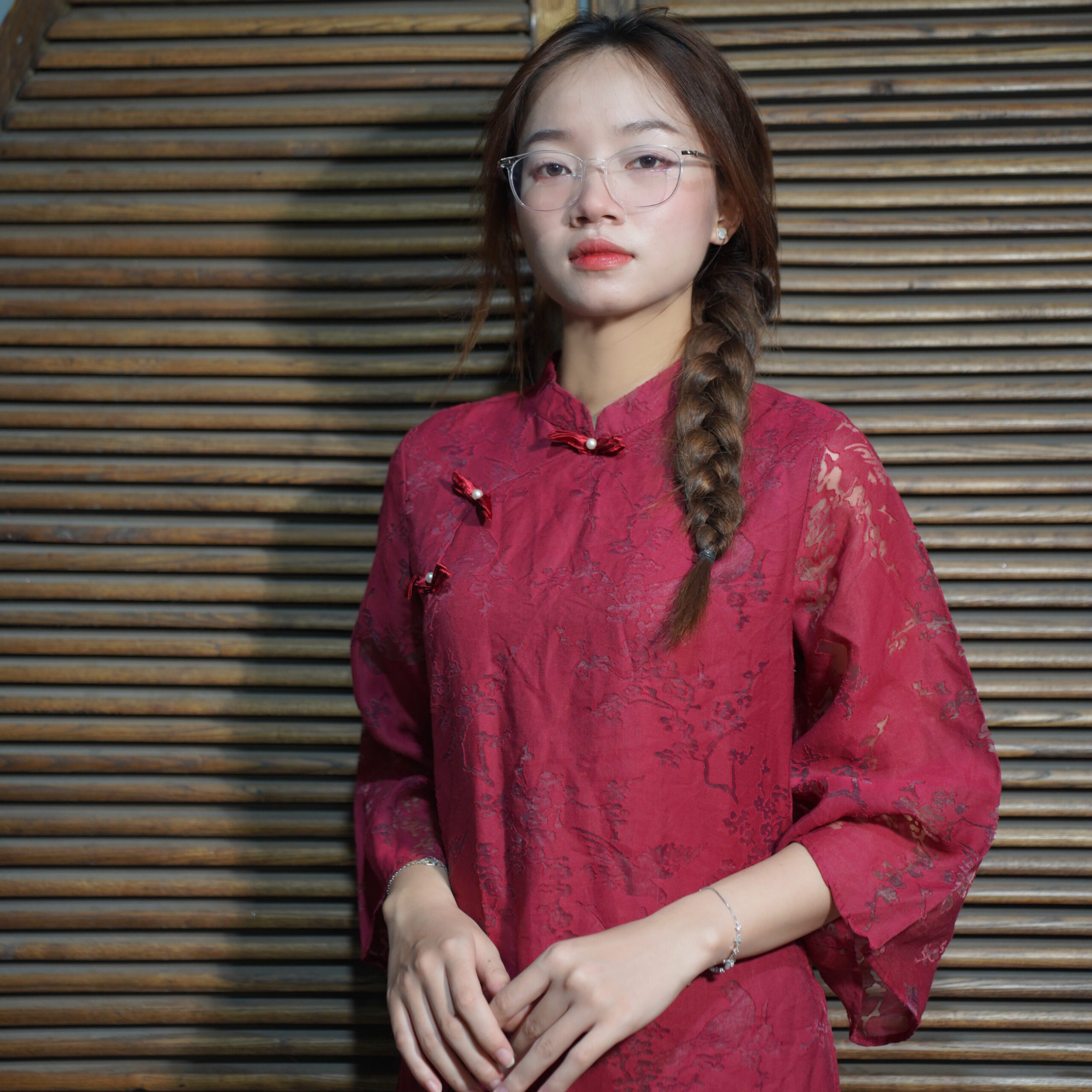 Áo Dài đỏ 3 nơ
