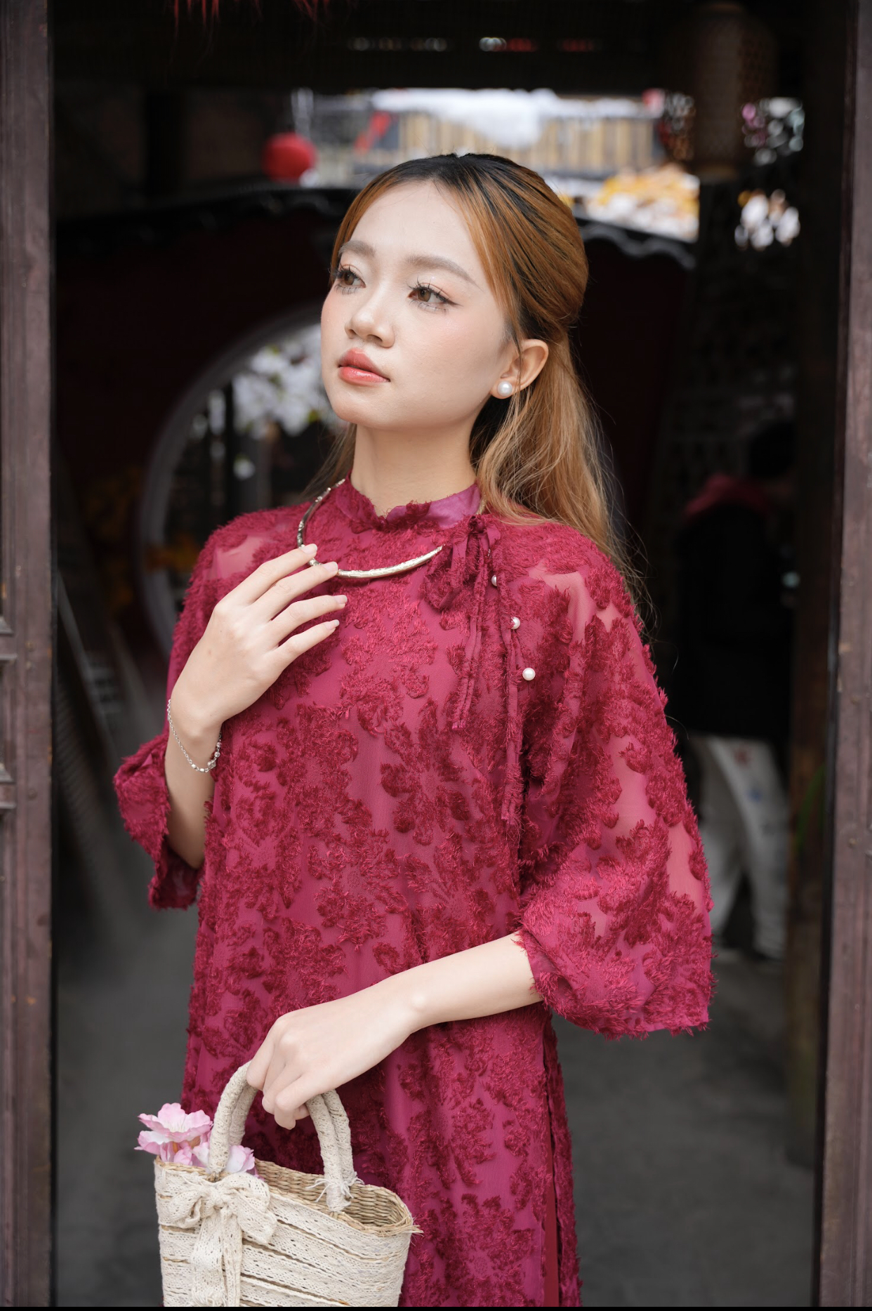 Áo Dài Đỏ Lông