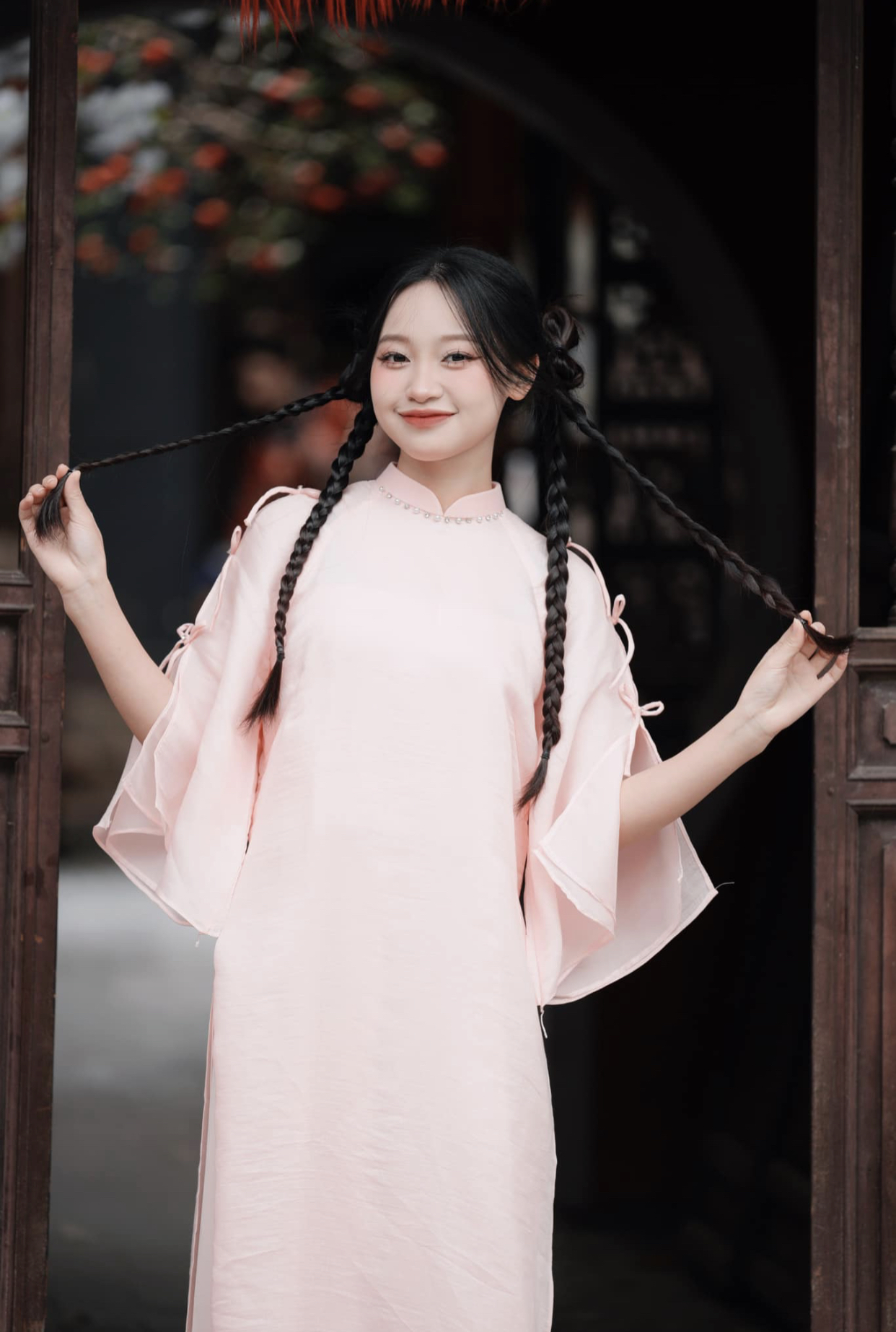 Áo Dài Hồng Tay Xẻ