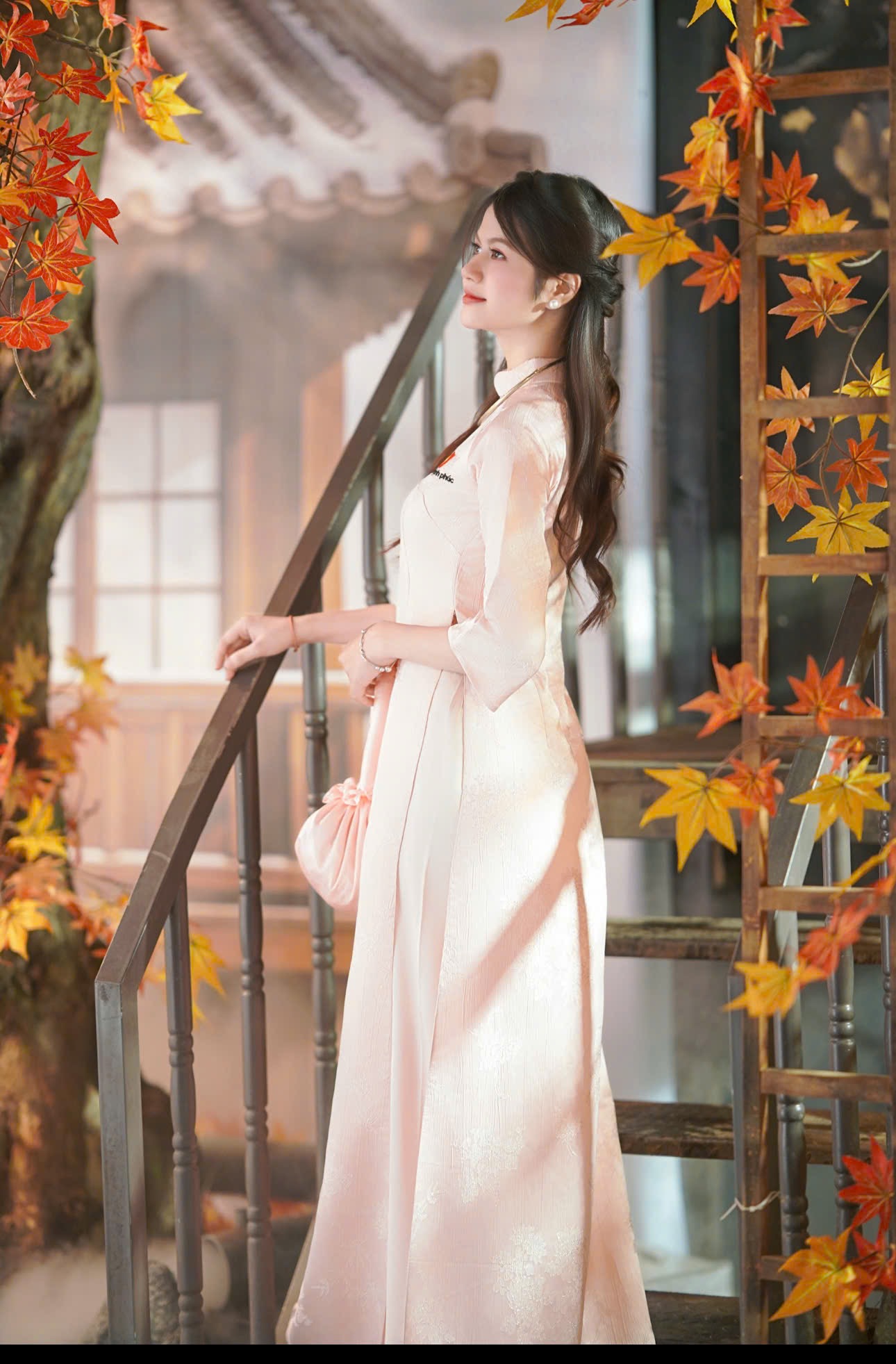 Áo dài hồng lá cờ Việt Nam ( combo 99-799)