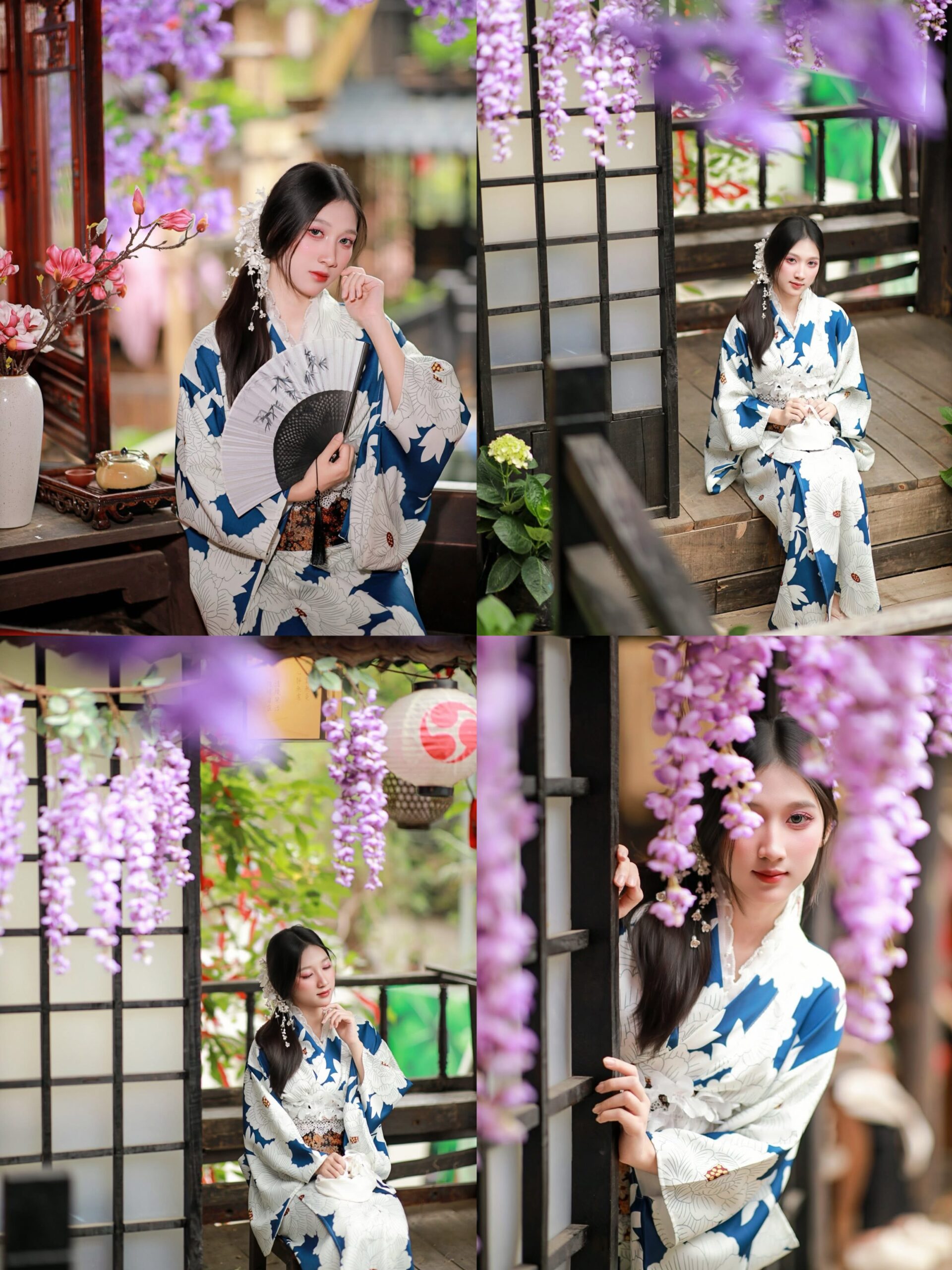 Kimono xanh hoa trắng (combo599-799)